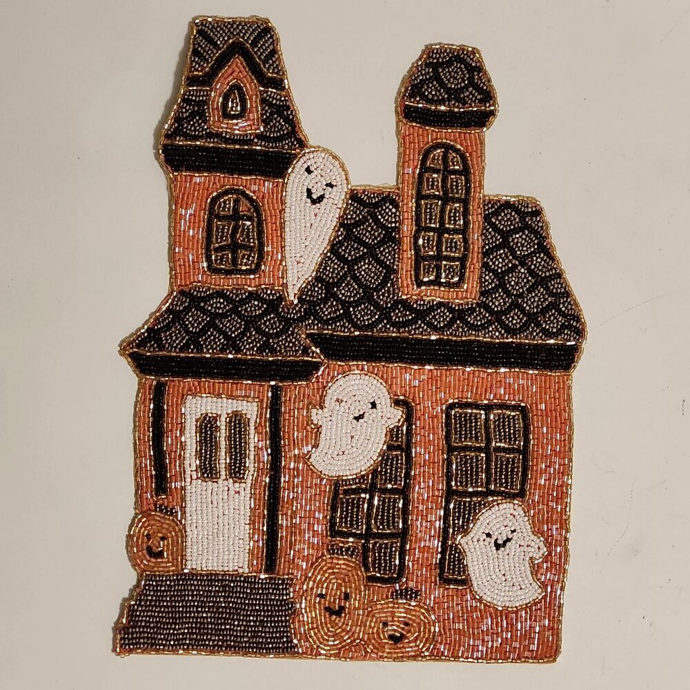 SPOOKY GHOST Rachel Zoe Halloween Beaded Charger Placemat HAUNTED HOUSE